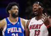 Bam Adebayo Argues With Joel Embiid Over Foul Calls After Announcer Calls Out 76ers Star’s Flopping Antics