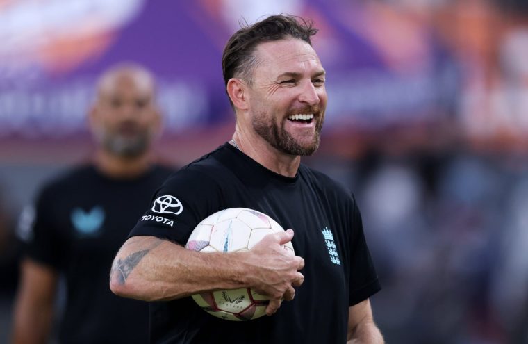COLOMBO, SRI LANKA - FEBRUARY 26: Brendon McCullum, Coach of England pictured during an ICC Men's T20 World Cup India & Sri Lanka 2026 net session at R.Premadasa Stadium on February 26, 2026 in Colombo, Sri Lanka. (Photo by Matthew Lewis-ICC/ICC via Getty Images)