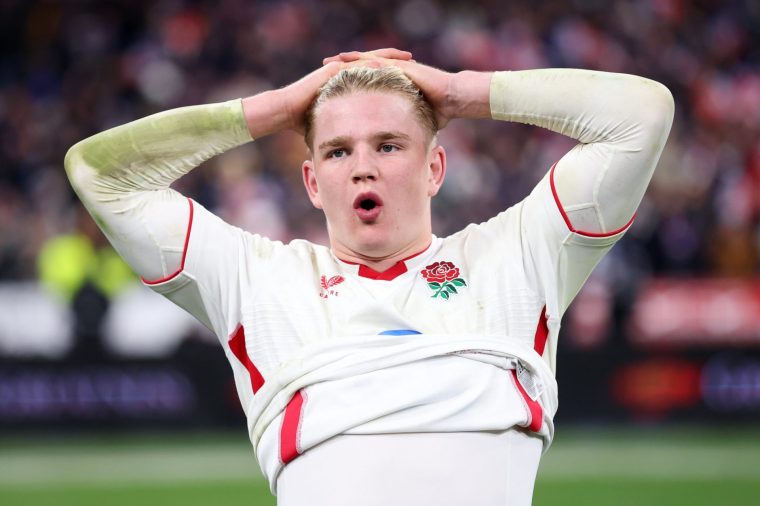 PARIS, FRANCE - MARCH 14: Henry Pollock of England reacts after defeat to France during the Guinness Six Nations 2026 match between France and England at Stade de France on March 14, 2026 in Paris, France. (Photo by Dan Mullan - RFU/The RFU Collection via Getty Images)