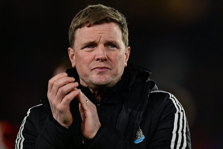 BARCELONA, SPAIN - MARCH 18: Newcastle United Head Coach Eddie Howe claps the fans following the UEFA Champions League 2025/26 Round of 16 Second Leg match between FC Barcelona and Newcastle United FC at Camp Nou on March 18, 2026 in Barcelona, Spain. (Photo by Serena Taylor/Newcastle United via Getty Images)