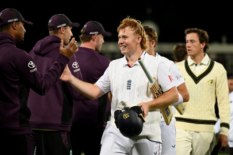 CANBERRA, AUSTRALIA - NOVEMBER 30: James Rew of England XI celebrates after winning the match between Prime Minister's XI and England XI at Manuka Oval on November 30, 2025 in Canberra, Australia. (Photo by Gareth Copley/Getty Images)