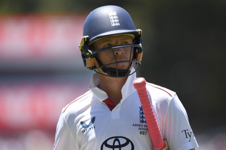 ADELAIDE, AUSTRALIA - DECEMBER 20: Ollie Pope of England leaves the field after being dismissed during day four of the Third Test Match in the 2025-26 Ashes Series between Australia and England at Adelaide Oval on December 20, 2025 in Adelaide, Australia. (Photo by Philip Brown/Getty Images)