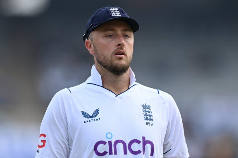 RANCHI, INDIA - FEBRUARY 26: Ollie Robinson of England during day four of the 4th Test Match between India and England at JSCA International Stadium Complex on February 26, 2024 in Ranchi, India. (Photo by Gareth Copley/Getty Images)