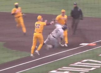 Ugly Brawl Breaks Out After Baseball Pitcher Knocks Down Runner During CMU vs Toledo Game