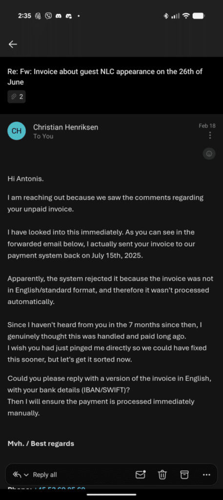 nlc not paying email