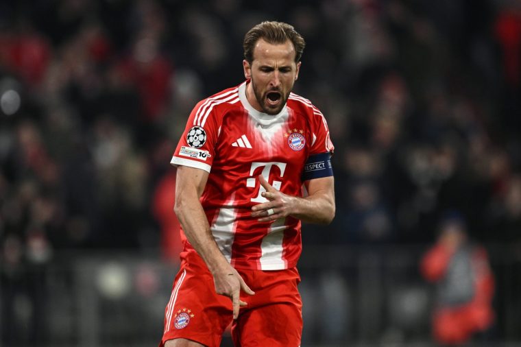 MUNICH, GERMANY - MARCH 18: Harry Kane of Bayern Munchen celebrates his goal during the UEFA Champions League 2025/26 Round of 16 Second Leg match between FC Bayern M??nchen and Atalanta BC at Football Arena Munich on March 18, 2026 in Munich, Germany. (Photo by Image Photo Agency/Getty Images)