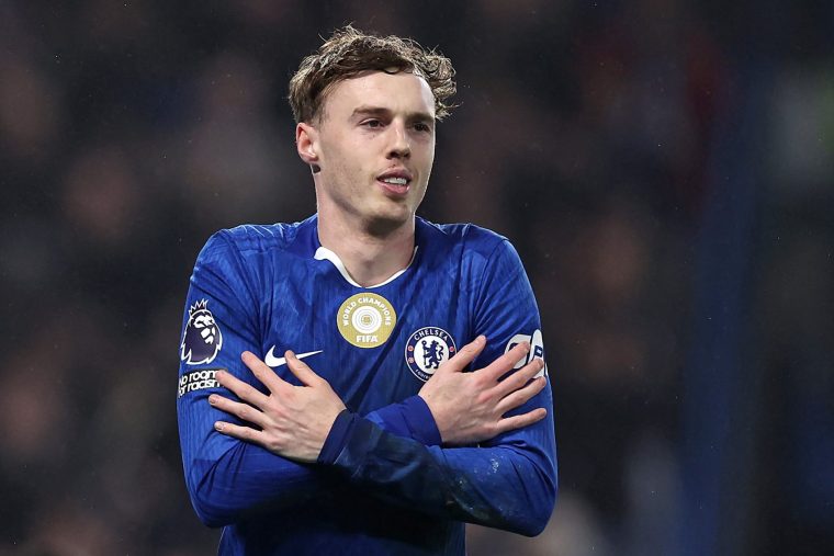 LONDON, ENGLAND - FEBRUARY 10: Cole Palmer of Chelsea celebrates scoring his team's second goal during the Premier League match between Chelsea and Leeds United at Stamford Bridge on February 10, 2026 in London, England. (Photo by Chris Lee - Chelsea FC/Chelsea FC via Getty Images)