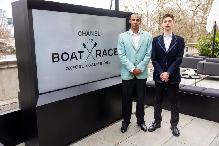 French presidents Noam Mouelle (L) and Tobias Bernard from Cambridge and Oxford respectively pose for a photo at a Crew Announcement press event ahead the the 171st annual boat race, which will take place on April 4 between Oxford University and Cambridge University on the River Thames, in London on March 12, 2026. The Boat Race was first raced by crews from Oxford and Cambridge University in 1829 and is now one of the world's oldest and most famous amateur sporting events. (Photo by Toby Shepheard / AFP via Getty Images)