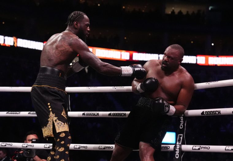 Derek Chisora in action against Deontay Wilder at The O2, London. Picture date: Saturday April 4, 2026. PA Photo. Photo credit should read: Adam Davy/PA Wire. RESTRICTIONS: Use subject to restrictions. Editorial use only, no commercial use without prior consent from rights holder.