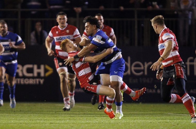 BATH, ENGLAND - OCTOBER 11: Bath Rugby's Kepu Tuipulotu in action during the Gallagher PREM match between Bath Rugby and Gloucester Rugby at The Recreation Ground on October 11, 2025 in Bath, England. (Photo by Bob Bradford - CameraSport via Getty Images)