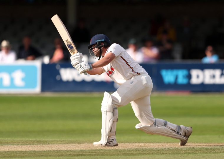 CHELMSFORD, ENGLAND - SEPTEMBER 09: Matt Critchley of Essex hits runs during day two of the Rothesay County Championship match between Essex and Durham at Ambassador Cruise Line Ground on September 09, 2025 in Chelmsford, England. (Photo by Alex Pantling/Getty Images)