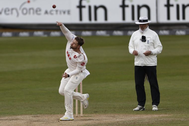 Matt Critchley is bowling for Essex on the fourth day of the LV= County Championship match between Durham County Cricket Club and Essex at the Seat Unique Riverside in Chester le Street, on April 29, 2024. (Photo by MI News/NurPhoto via Getty Images)