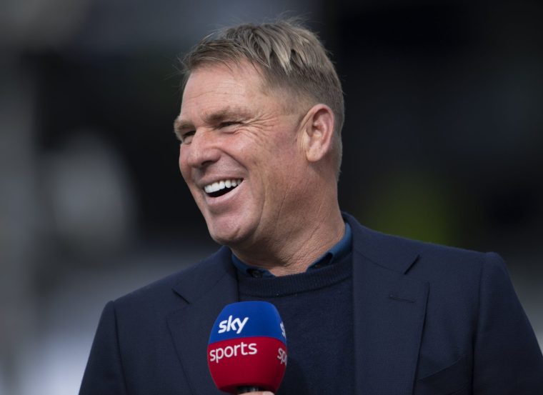 LEEDS, ENGLAND - AUGUST 25: Former Australian spin bowler Shane Warne works as a commentator for Sky Sports before the first day of the third test between England and India at Headingley on August 25, 2021 in Leeds, England. (Photo by Visionhaus/Getty Images)