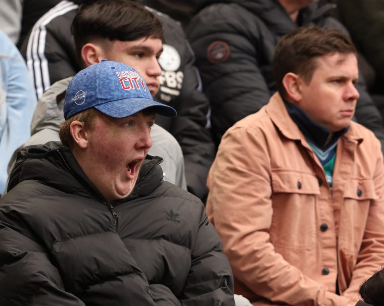 LEICESTER, ENGLAND - APRIL 11: A Leicester City fan shows her disappointment during the Sky Bet Championship match between Leicester City and Swansea City at The King Power Stadium on April 11, 2026 in Leicester, United Kingdom. (Photo by Stephen White - CameraSport via Getty Images)