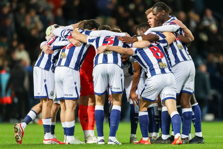 West Bromwich Albion team huddles at kick-off during the Sky Bet Championship match between West Bromwich Albion and Millwall at The Hawthorns, West Bromwich, on April 10, 2026. (Photo by MI News/NurPhoto via Getty Images)