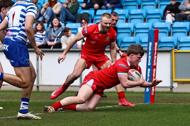 North Wales competes during the BETFRED Championship match against Halifax Panthers at The Shay in Halifax on March 22, 2026. (Photo by Simon Hall/MI News/NurPhoto via Getty Images)