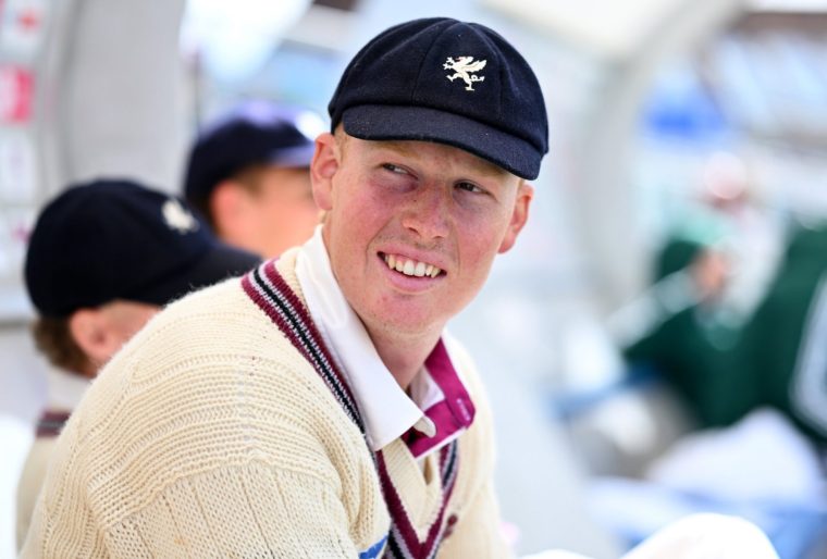 TAUNTON, ENGLAND - APRIL 05: James Rew of Somerset looks on during Day Three of the Rothesay County Championship Division One match between Somerset and Nottinghamshire at The Cooper Associates County Ground on April 05, 2026 in Taunton, England. (Photo by Harry Trump/Getty Images)