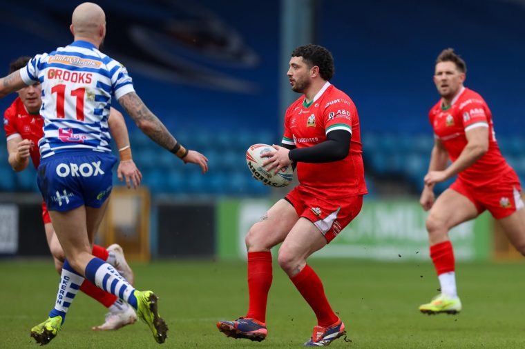Dec Pastton runs during the BETFRED Championship match between Halifax Panthers and North Wales Crusaders at The Shay, Halifax, on March 22, 2026. (Photo by Simon Hall/MI News/NurPhoto via Getty Images)