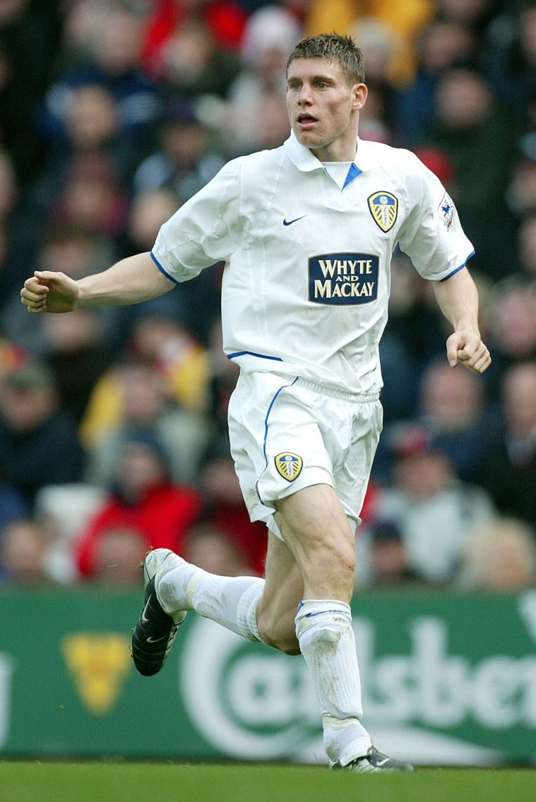 LIVERPOOL, ENGLAND - October 25: James Milner of Leeds United running during the Premier League match between Liverpool and Leeds United at Anfield on October 25, 2003 in Liverpool, England. (Photo by Richard Sellers/Sportsphoto/Allstar via Getty Images)