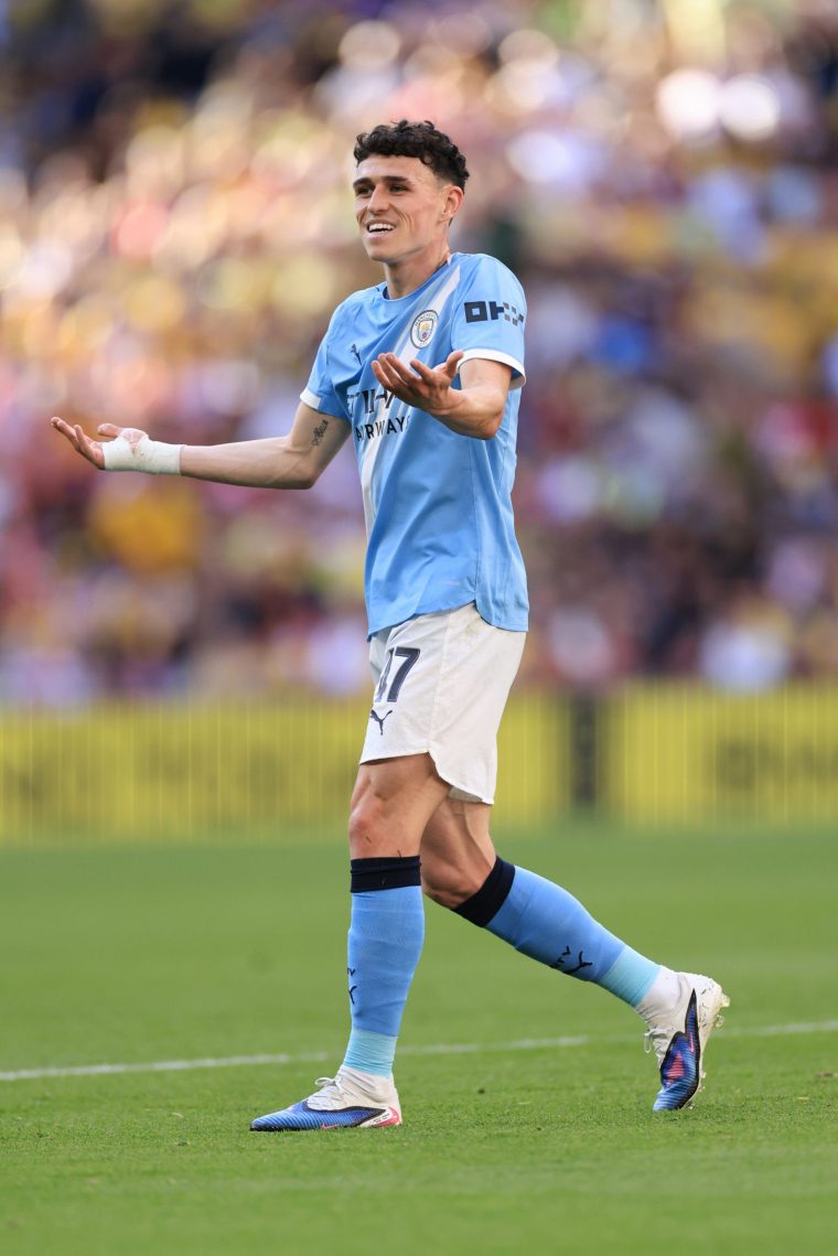LONDON, ENGLAND - APRIL 25: Phil Foden of Manchester City during the Emirates FA Cup Semi Final match between Manchester City and Southampton on April 25, 2026 in London, England. (Photo by Marc Atkins/Getty Images)