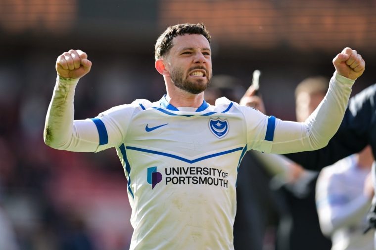 Conor Chaplin of Portsmouth FC celebrates scoring the winner with the last kick of the game during the Sky Bet Championship match between Middlesbrough and Portsmouth at the Riverside Stadium in Middlesbrough, United Kingdom, on April 11, 2026. (Photo by Scott Llewellyn/MI News/NurPhoto via Getty Images)
