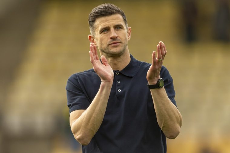 Portsmouth Manager John Mousinho reacts after the Sky Bet Championship match between Norwich City and Portsmouth at Carrow Road in Norwich, United Kingdom, on April 3, 2026. (Photo by David Watts/MI News/NurPhoto via Getty Images)