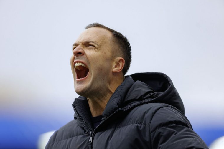 BIRMINGHAM, ENGLAND - APRIL 12: Birmingham City manager Chris Davies celebrates following the Sky Bet Championship match between Birmingham City and Wrexham AFC at St Andrew???s at Knighthead Park on April 12, 2026 in Birmingham, England. (Photo by Malcolm Couzens/Getty Images)