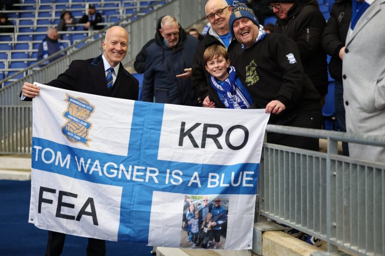 BIRMINGHAM, ENGLAND - JANUARY 24: : Tom Wagner, Chairman of Birmingham City poses with fans during the Sky Bet Championship match between Birmingham City and Stoke City at St Andrew???s at Knighthead Park on January 24, 2026 in Birmingham, England. (Photo by Nathan Stirk/Getty Images)