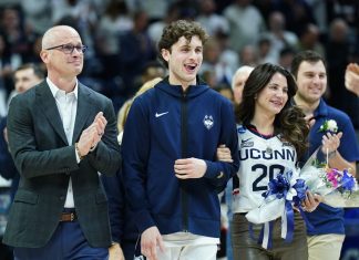 Andrea Hurley’s Reaction to UConn Bench Caught on Camera During Elite Eight Win