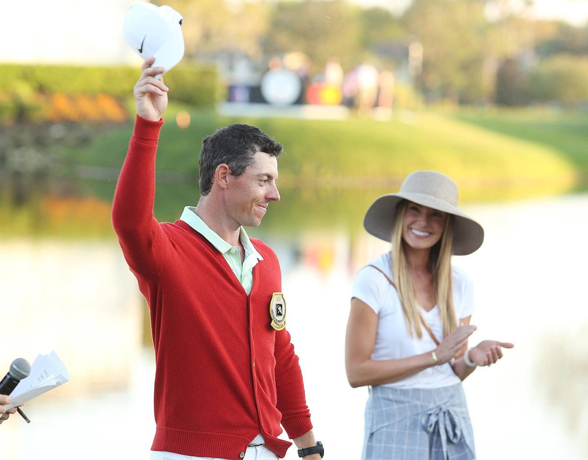 Rory McIlroy celebrates with wife Erica Stoll