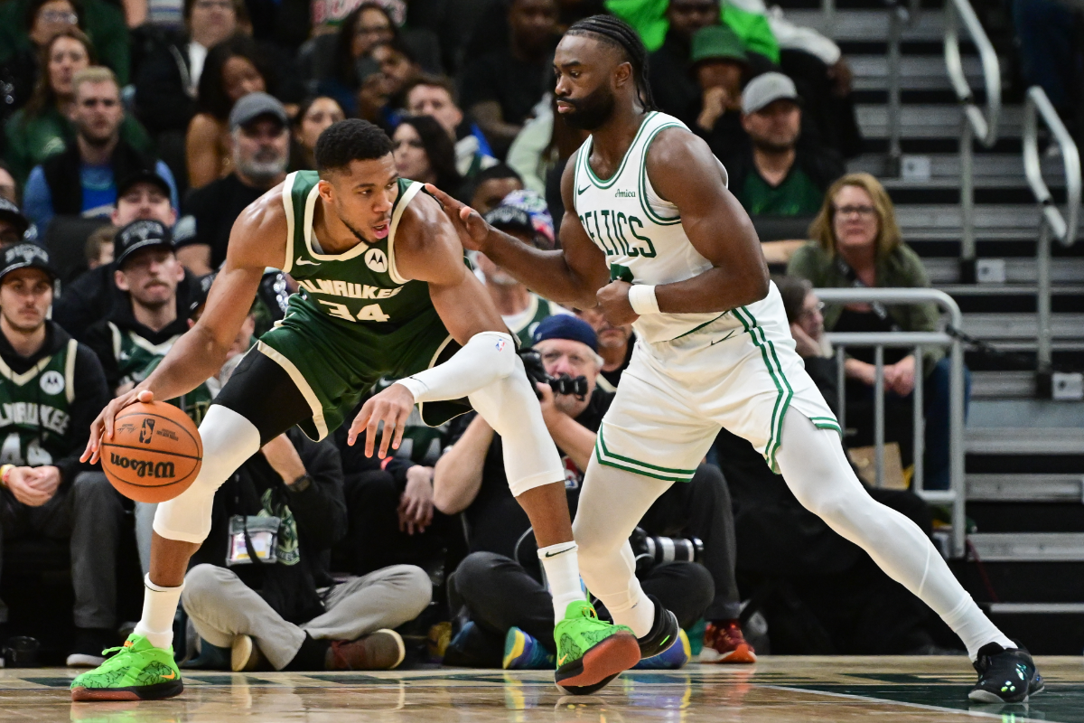 Milwaukee Bucks forward Giannis Antetokounmpo and Boston Celtics star Jaylen Brown
