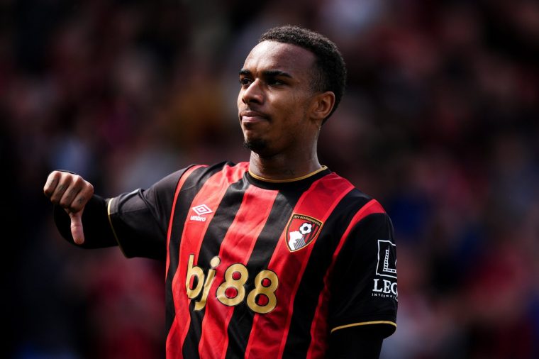 Bournemouth's Eli Junior Kroupi celebrates scoring their side's second goal from a penalty during the Premier League match at the Vitality Stadium, Bournemouth. Picture date: Sunday May 3, 2026. PA Photo. Photo credit should read: John Walton/PA Wire. RESTRICTIONS: EDITORIAL USE ONLY No use with unauthorised audio, video, data, fixture lists, club/league logos or "live" services. Online in-match use limited to 120 images, no video emulation. No use in betting, games or single club/league/player publications.
