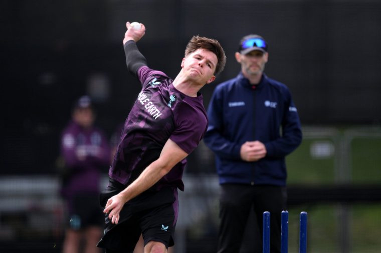 CHRISTCHURCH, NEW ZEALAND - OCTOBER 17: Sonny Baker of England bowls during an England Net session at Hagley Oval on October 17, 2025 in Christchurch, New Zealand. (Photo by Joe Allison/Getty Images)