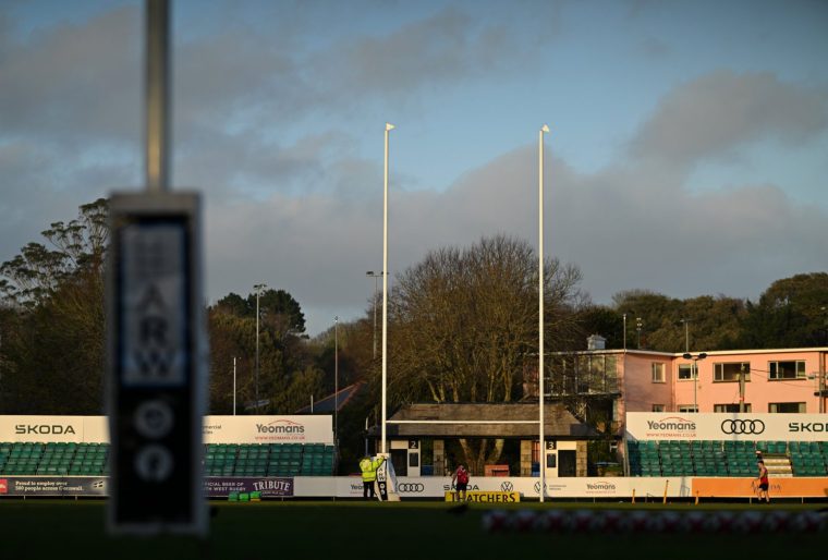 PENZANCE, ENGLAND - JANUARY 31: General view inside of the stadium ahead of the Premiership Rugby Cup match between Cornish Pirates and Gloucester Rugby at Mennaye Field on January 31, 2025 in Penzance, England. (Photo by Harry Trump/Getty Images)