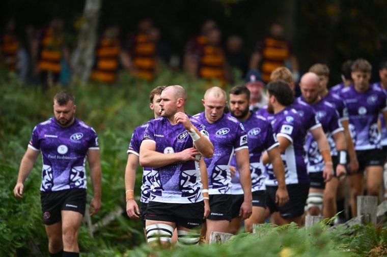 AMPTHILL, ENGLAND - OCTOBER 11: Alex Everett of Cornish Pirates leads his side out during the Champ Rugby match between Ampthill and Cornish Pirates at Dillingham Park on October 11, 2025 in Ampthill, England. (Photo by Harry Trump/Getty Images)
