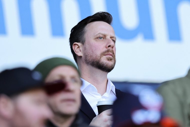 BOLTON, ENGLAND - APRIL 06: Simon Wilson, chief executive officer of Stockport County, during the Sky Bet League One match between Bolton Wanderers and Stockport County FC at University of Bolton Stadium on April 06, 2026 in Bolton, England. (Photo by James Gill - Danehouse/Getty Images)