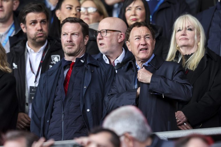 SOUTHAMPTON, ENGLAND - MAY 12: Middlesbrough owner Steve Middlesbrough owner Steve Gibson (R) with his CEO Neil Bausor during the Sky Bet Championship Play Off Semi Final Second Leg match between Southampton and Middlesbrough at St Mary's Stadium on May 12, 2026 in Southampton, England. (Photo by Robin Jones/Getty Images)