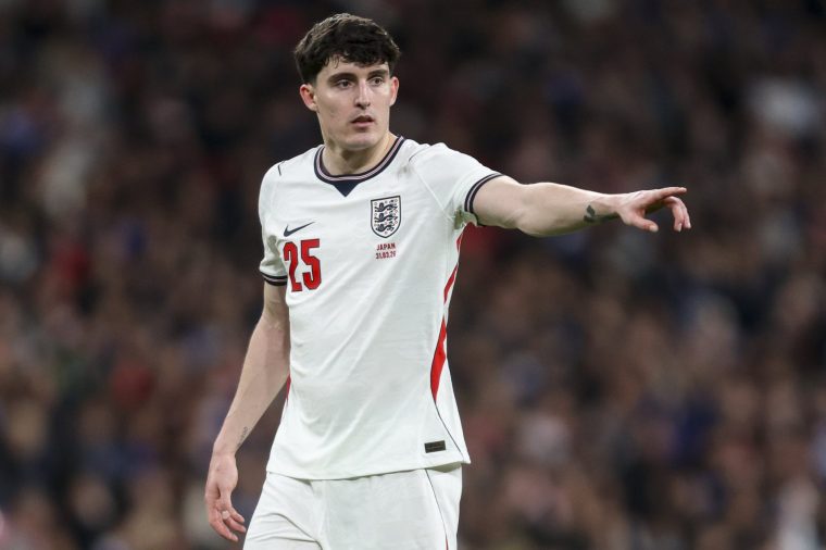 LONDON, ENGLAND - MARCH 31: Tino Livramento of England during the international friendly match between England and Japan at Wembley Stadium on March 31, 2026 in London, England. (Photo by Robin Jones/Getty Images)