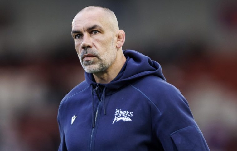 GLOUCESTER, ENGLAND - MAY 8: Sale Sharks' Director of Rugby Alex Sanderson during the Gallagher PREM match between Gloucester Rugby and Sale Sharks at Kingsholm Stadium on May 8, 2026 in Gloucester, England. (Photo by Bob Bradford - CameraSport via Getty Images)